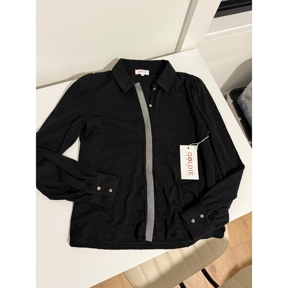$185 New Goldie Lewinter Metallic Placket Button Down - Small Black - Picture 1 of 7